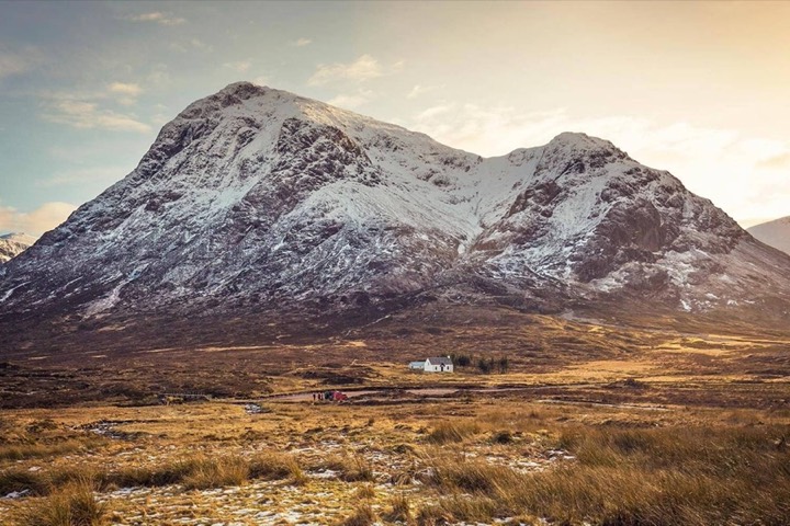 Snow-capped Buachaille Etive Mòr at the entrance to Glencoe