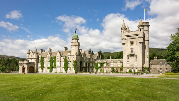 Balmoral Castle across its lawn