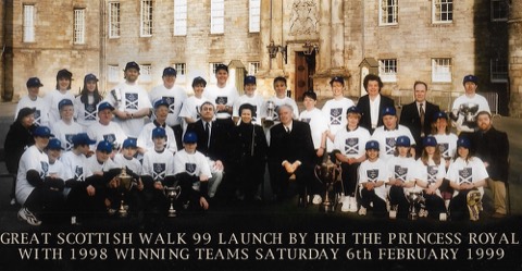 The Great Scottish Walk 99 launch by HRH The Princess Royal with the 1998 winning teams, 6 February 1999